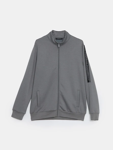 LCWAIKIKI Basic Gri Dik Yaka Erkek Sweatshirt - Resim 6