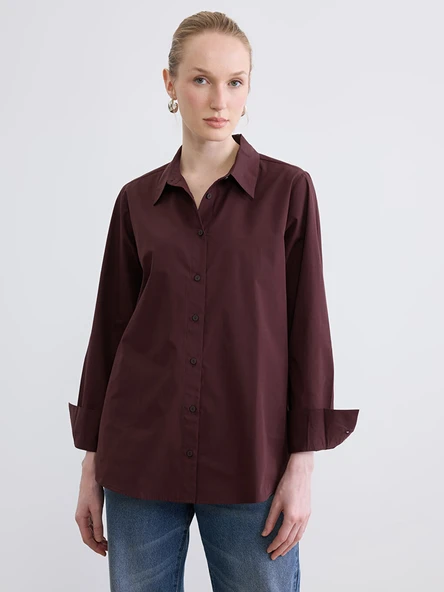LCW STUDIO Bordo Oversize Poplin Kadın Gömlek ürün görseli 1