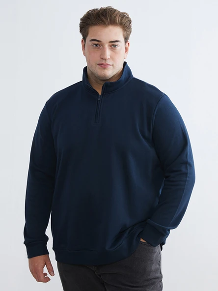 LCWAIKIKI Classic Lacivert Büyük Beden Dik Yaka Erkek Sweatshirt ürün görseli 1