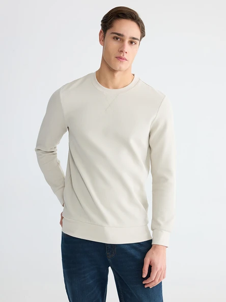 LCWAIKIKI Classic Bej Bisiklet Yaka Erkek Sweatshirt ürün görseli 1