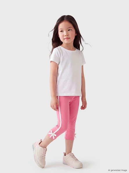 LCW Kids Pembe Yanları Şeritli Fiyonk Detaylı Kız Çocuk Tayt ürün görseli 1
