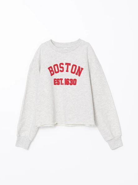LCW Kids Gri Bisiklet Yaka Baskılı Kız Çocuk Sweatshirt ürün görseli 1