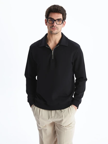 LCW Vision Siyah Polo Yaka Uzun Kollu Erkek Sweatshirt ürün görseli 1
