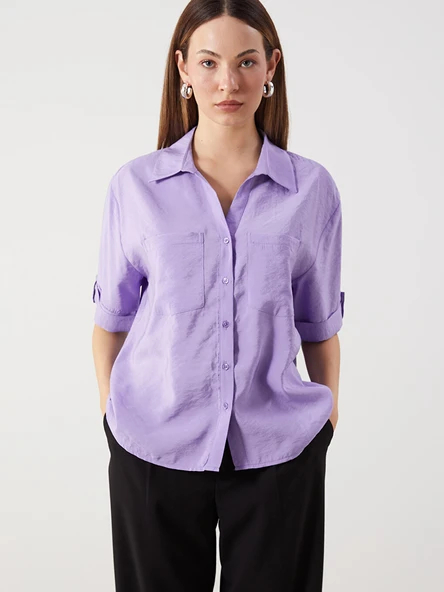 LCW Comfort Mor Modal Karışımlı Oversize Kadın Gömlek ürün görseli 1