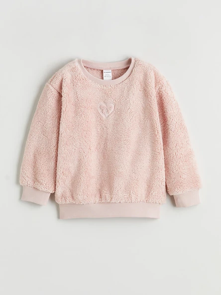 LCW Kids Pembe Kalp Nakışlı Kız Çocuk Pelüş Sweatshirt ürün görseli 1