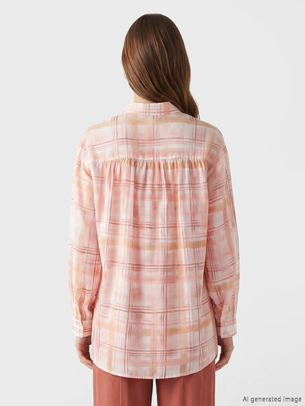 LCW Modest Pembe Ekose Oversize Kadın Gömlek Tunik - Resim 4