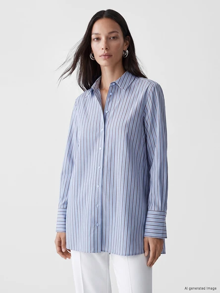 LCW EVERYDAY Mavi Çizgili Oversize Kadın Gömlek Tunik ürün görseli 1
