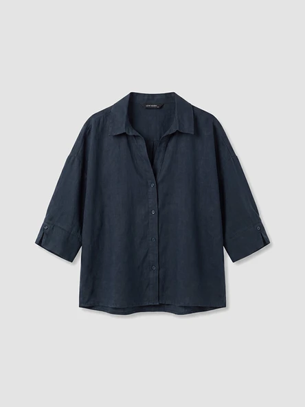 LCW Vision Lacivert Oversize Kadın %100 Keten Gömlek ürün görseli 1