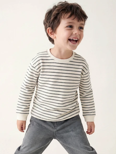 LCW Kids Siyah Çizgili Uzun Kollu Erkek Çocuk Tişört ürün görseli 1