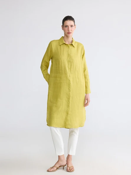 LCW EVERYDAY Sarı Oversize %100 Keten Kadın Gömlek Tunik ürün görseli 1