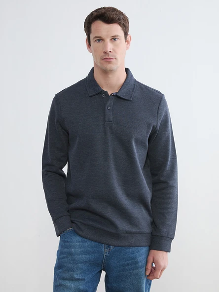 LCWAIKIKI Classic İndigo Polo Yaka Erkek Sweatshirt ürün görseli 1