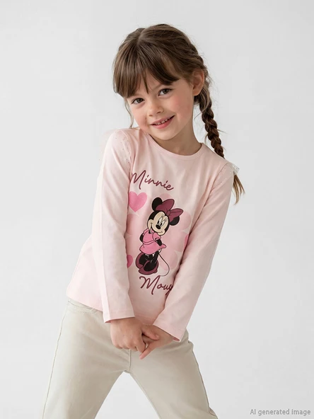 LCW Kids Pembe Bisiklet Yaka Minnie Mouse Baskılı Kız Çocuk Tişört ürün görseli 1