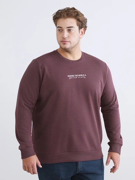 LCWAIKIKI Classic Mürdüm Bisiklet Yaka Baskılı Erkek Sweatshirt ürün görseli 1