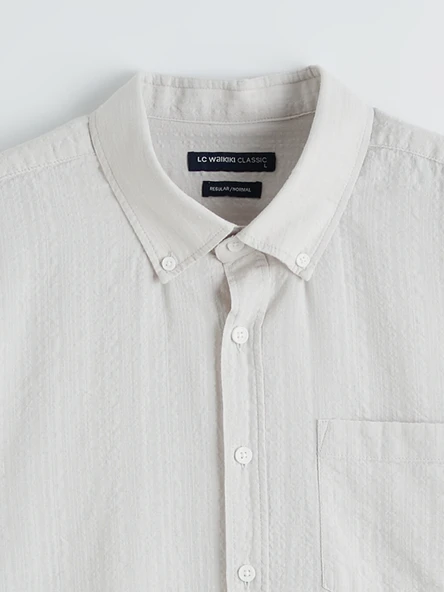 LCWAIKIKI Classic Bej Regular Fit Armürlü Erkek Gömlek - Resim 6