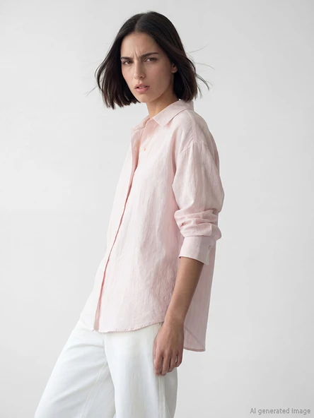 LCW Vision Pembe Çizgili Oversize Kadın Gömlek ürün görseli 1