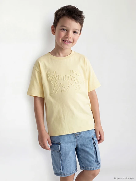 LCW Kids Sarı Bisiklet Yaka Baskılı Erkek Çocuk Tişört ürün görseli 1
