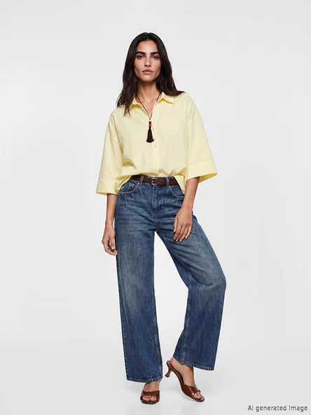 LCW Vision Sarı Oversize Kadın Gömlek - Resim 2