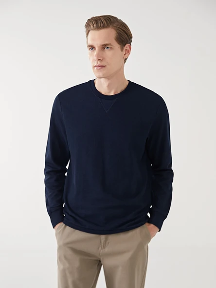 LCWAIKIKI Classic Lacivert Bisiklet Yaka Uzun Kollu Erkek Sweatshirt ürün görseli 1