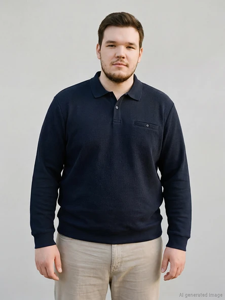LCWAIKIKI Classic Lacivert Büyük Beden Polo Yaka Erkek Sweatshirt ürün görseli 1