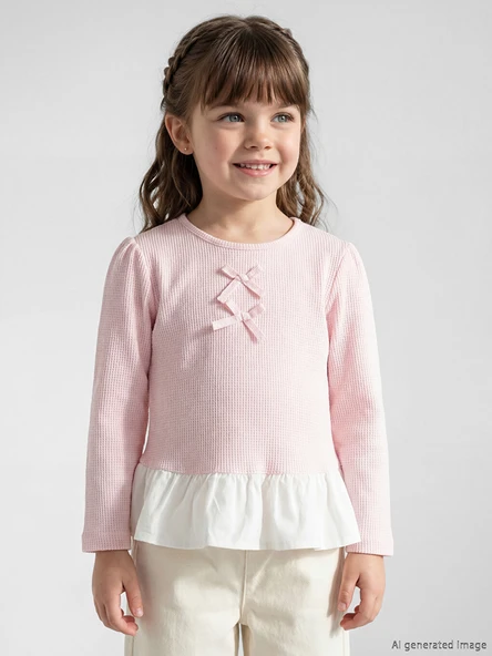 LCW Kids Pembe Fiyonk Detaylı Kız Çocuk Tişört ürün görseli 1