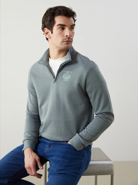 LCWAIKIKI Classic Yeşil Dik Yaka Uzun Kollu Baskılı Erkek Sweatshirt ürün görseli 1