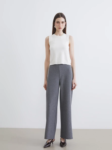 LCW Modest Gri Beli Lastikli Geniş Paça Kadın Pantolon ürün görseli 1