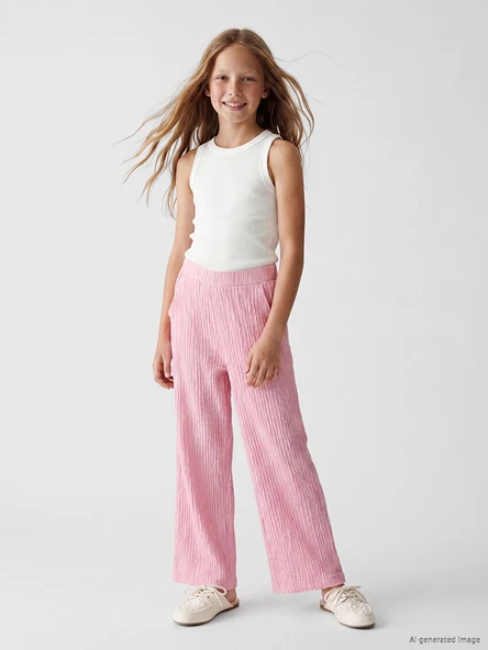 LCW Kids Pembe Dokulu Geniş Paça Kız Çocuk Eşofman Altı ürün görseli 1