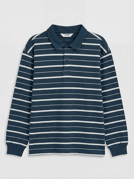 LCW Kids Petrol Polo Yaka Çizgili Erkek Çocuk Tişört ürün görseli 1