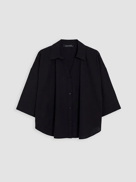 LCW Vision Siyah Oversize Poplin Kadın Gömlek - Resim 5
