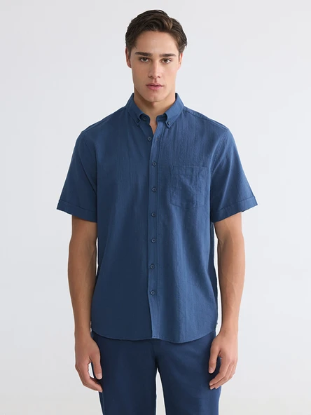 LCWAIKIKI Classic İndigo Regular Fit Armürlü Erkek Gömlek ürün görseli 1
