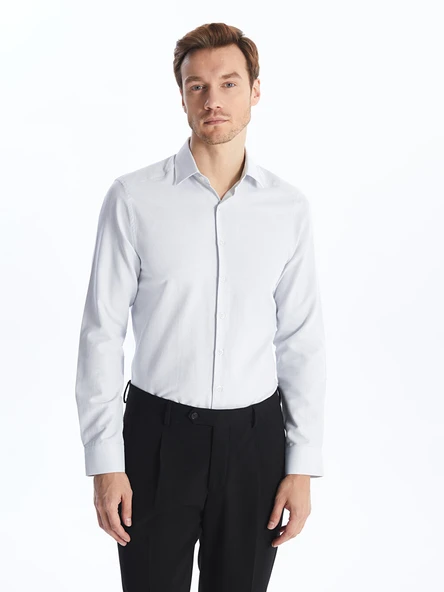 LCW BUSINESS Gri Slim Fit Uzun Kollu Armürlü Erkek Dokulu Gömlek ürün görseli 1