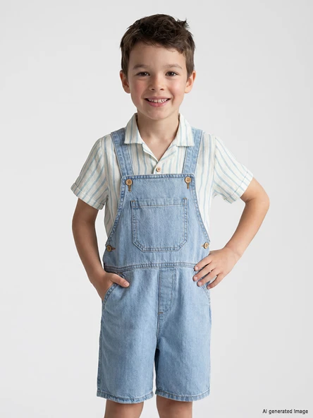 LCW Kids İndigo Erkek Çocuk Jean Şort Salopet ürün görseli 1