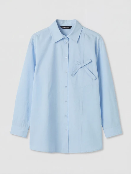 LCW Modest Mavi Poplin Kadın Gömlek Tunik - Resim 5