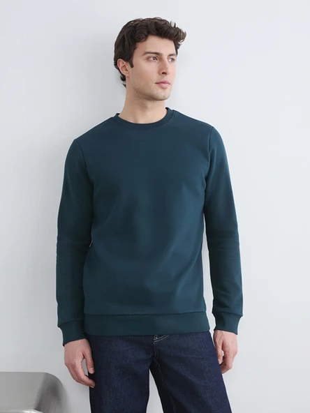 LCWAIKIKI Classic Petrol Bisiklet Yaka Erkek Kalın Sweatshirt ürün görseli 1