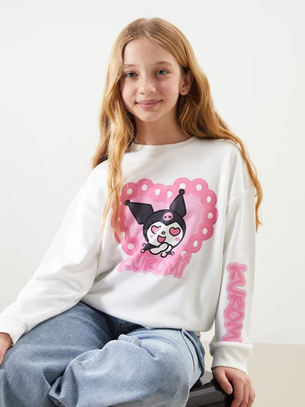 LCW Kids Ekru Bisiklet Yaka Kuromi Baskılı Kız Çocuk Sweatshirt ürün görseli 1