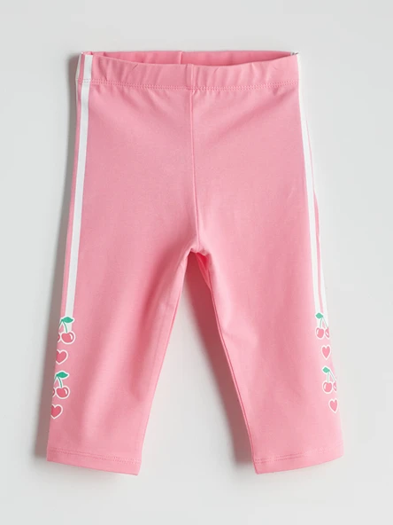 LCW Kids Pembe Beli Lastikli Kiraz Baskılı Kız Çocuk Tayt ürün görseli 1