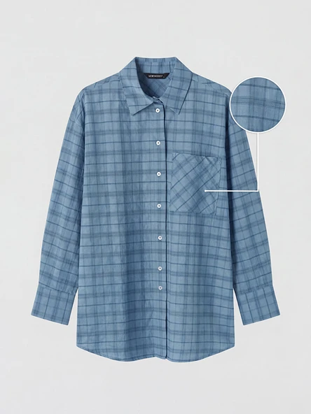LCW Modest Mavi Ekose Oversize Kadın Gömlek - Resim 3