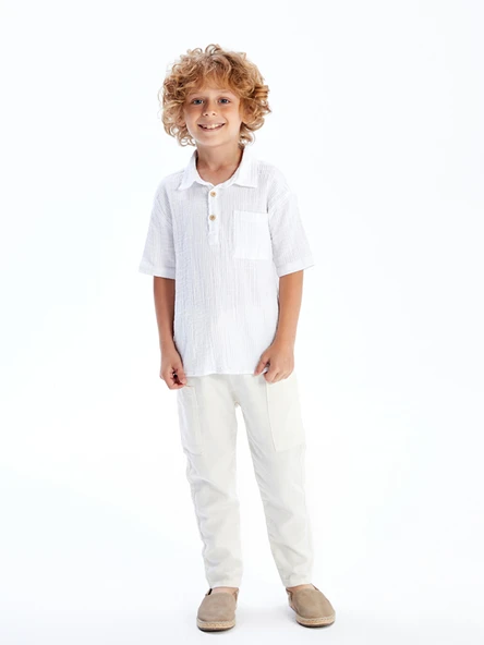 LCW Kids Bej Keten Karışımlı Erkek Çocuk Kargo Pantolon ürün görseli 1