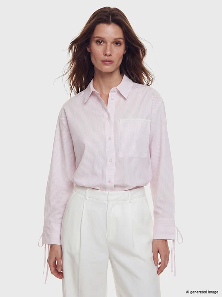 LCW Modest Pembe Çizgili Oversize Kadın Gömlek Tunik ürün görseli 1