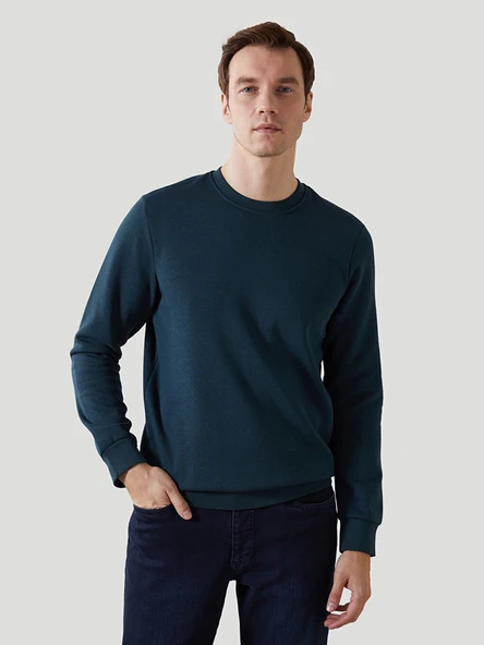 LCWAIKIKI Basic Petrol Bisiklet Yaka Uzun Kollu Erkek Sweatshirt ürün görseli 1