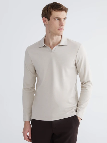 LCWAIKIKI Classic Bej Polo Yaka Erkek Sweatshirt ürün görseli 1