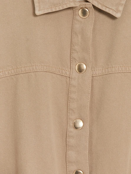 LCW Vision Bej Oversize Kadın Jean Gömlek - Resim 7