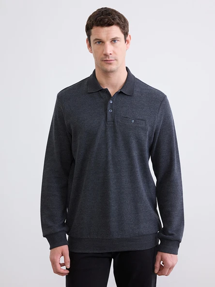 LCWAIKIKI Classic Antrasit Polo Yaka Erkek Sweatshirt ürün görseli 1