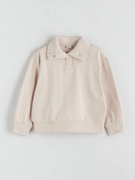 LCW Kids Bej Polo Yaka Kız Çocuk Sweatshirt ürün görseli 1