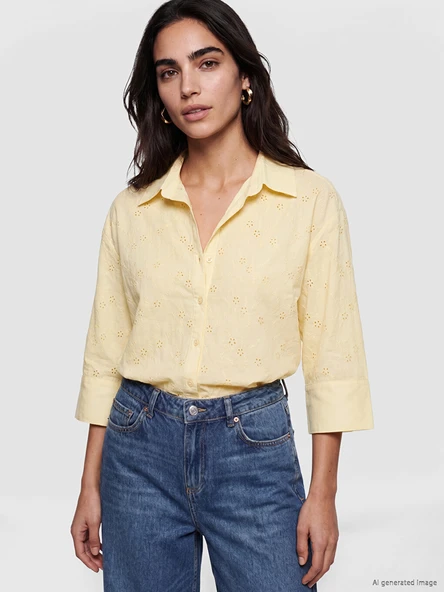 LCW Vision Sarı Oversize Kadın Brode Gömlek ürün görseli 1