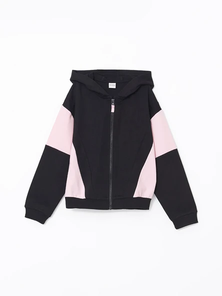 LCW Kids Siyah Kapüşonlu Kız Çocuk Fermuarlı Sweatshirt ürün görseli 1
