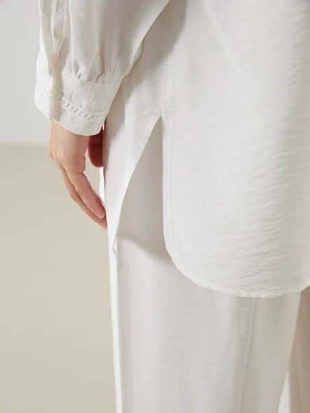 LCW Modest Ekru Oversize Kadın Gömlek Tunik - Resim 3