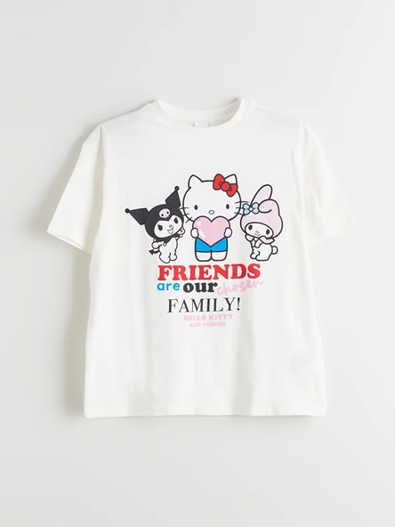 LCW Kids Beyaz Hello Kitty ve Arkadaşları Baskılı Kız Çocuk Tişört ürün görseli 1