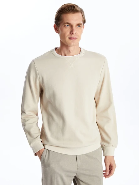 LCWAIKIKI Classic Bej Bisiklet Yaka Uzun Kollu Erkek Sweatshirt ürün görseli 1