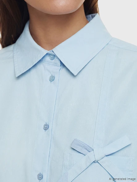 LCW Modest Mavi Poplin Kadın Gömlek Tunik - Resim 3